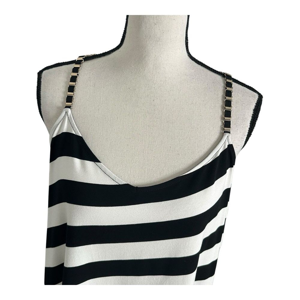 Black and white horizontal striped loose-fitting asymmetrical hem shirt dress XL - Picture 2 of 12
